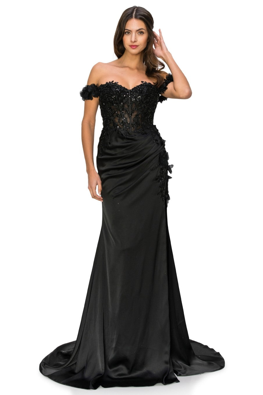 Black sheer top prom dress