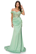 Sage sheer top prom dress