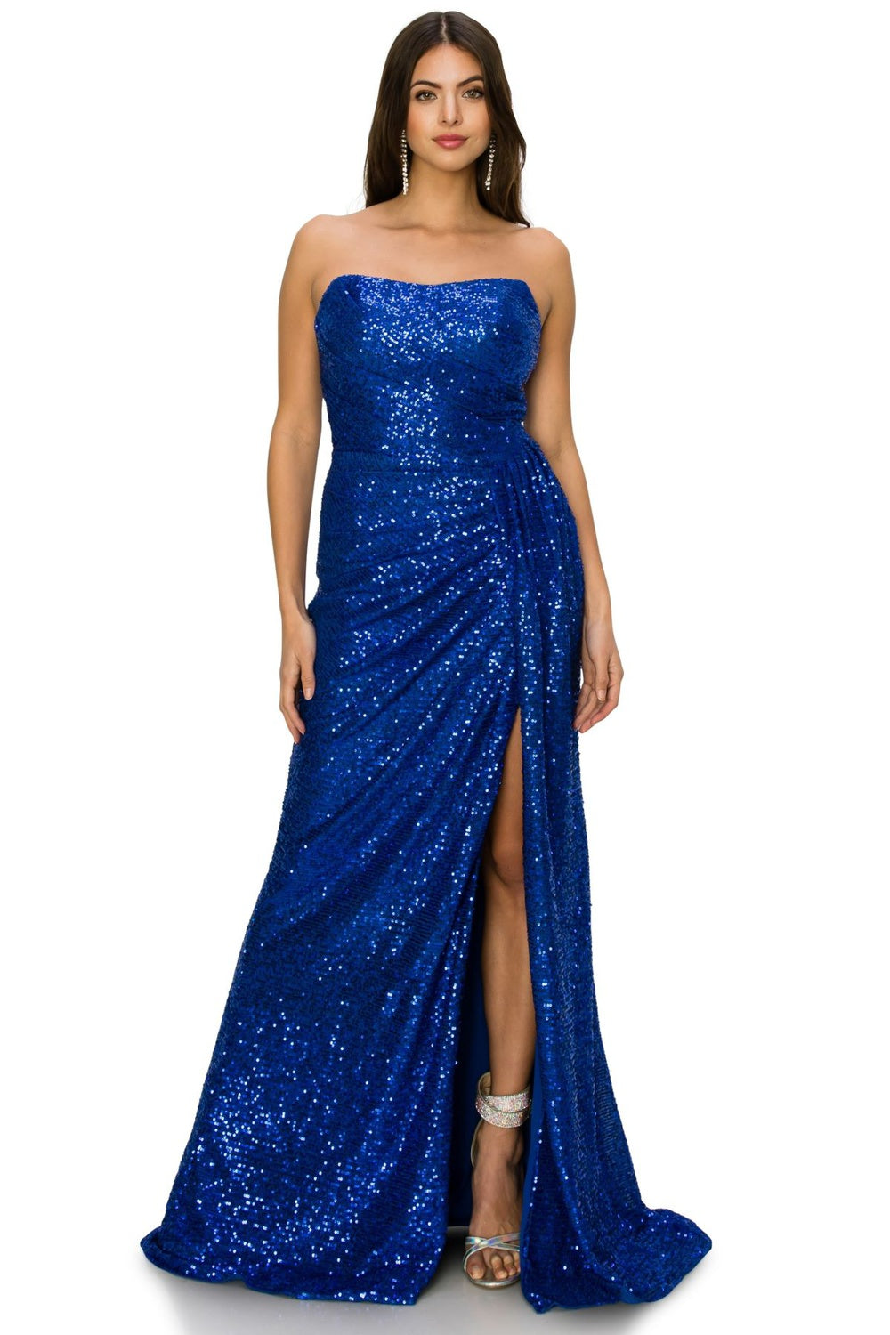 Royal sequin side slit evening dress