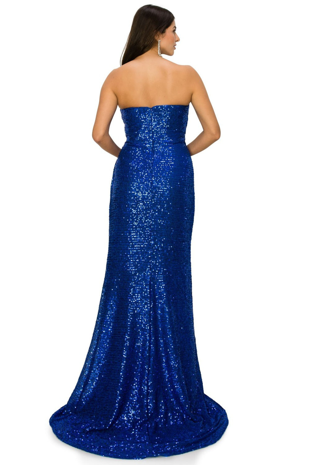 Fitted strapless ruched sequin gown.-smcdress