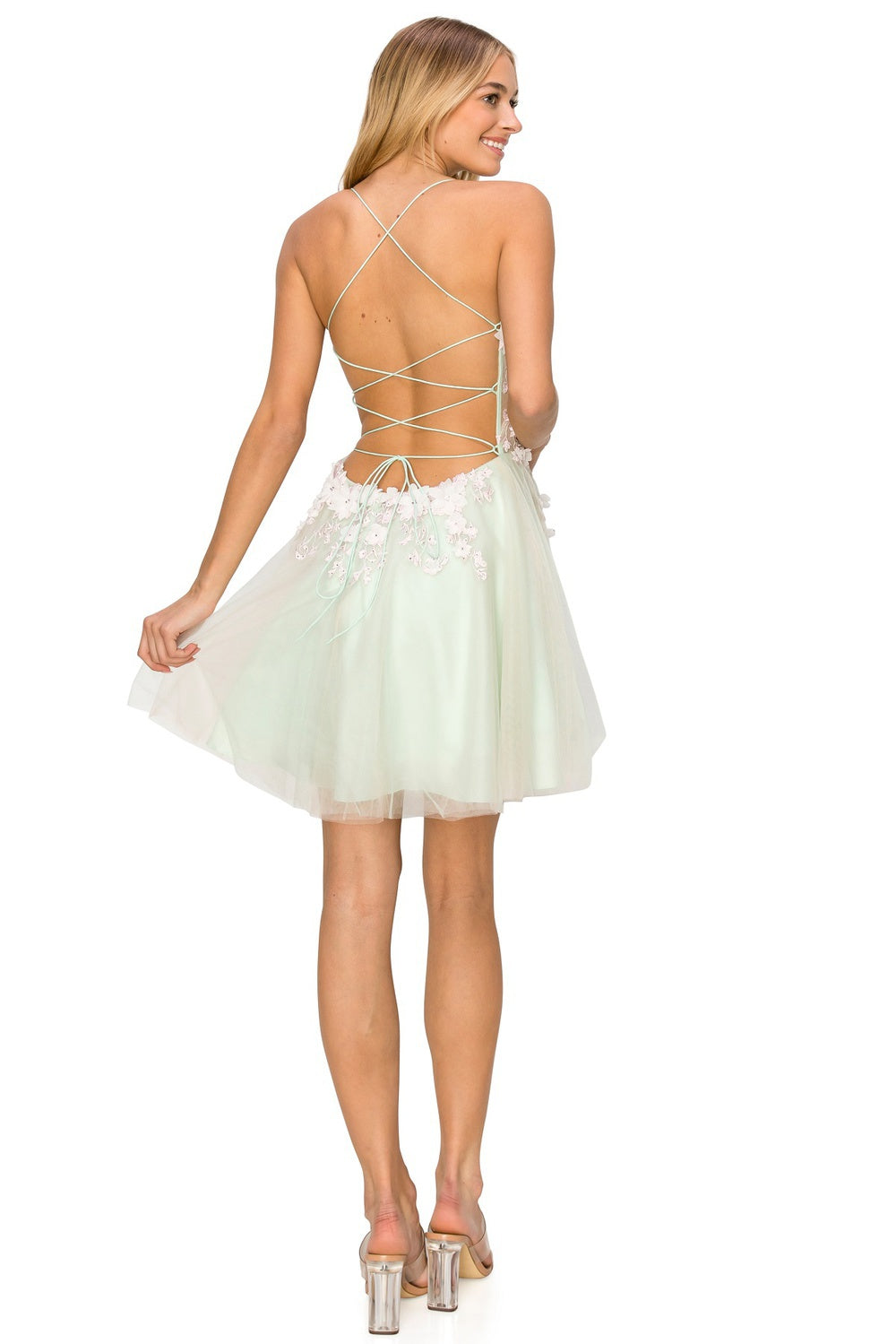 Back of the sage open back short dress