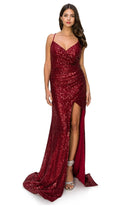 Burgundy sheath sequin evening dress