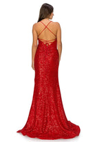 Fitted sequin evening dress with side slit.-smcdress