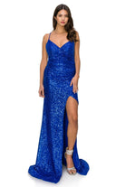 Navy sheath sequin evening dress