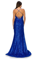 Fitted sequin evening dress with side slit.-smcdress