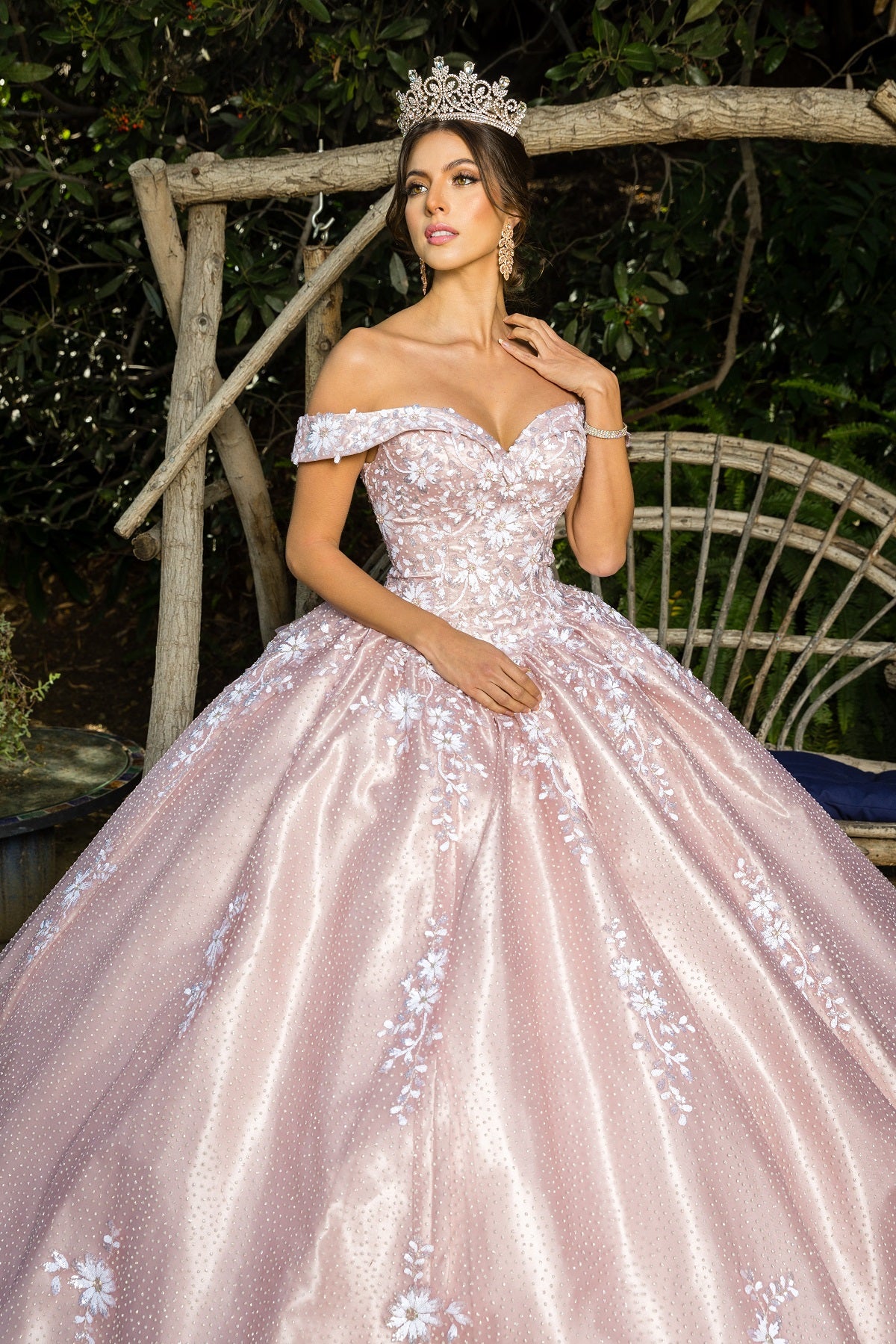 A closer look at dusty rose ball gown with train