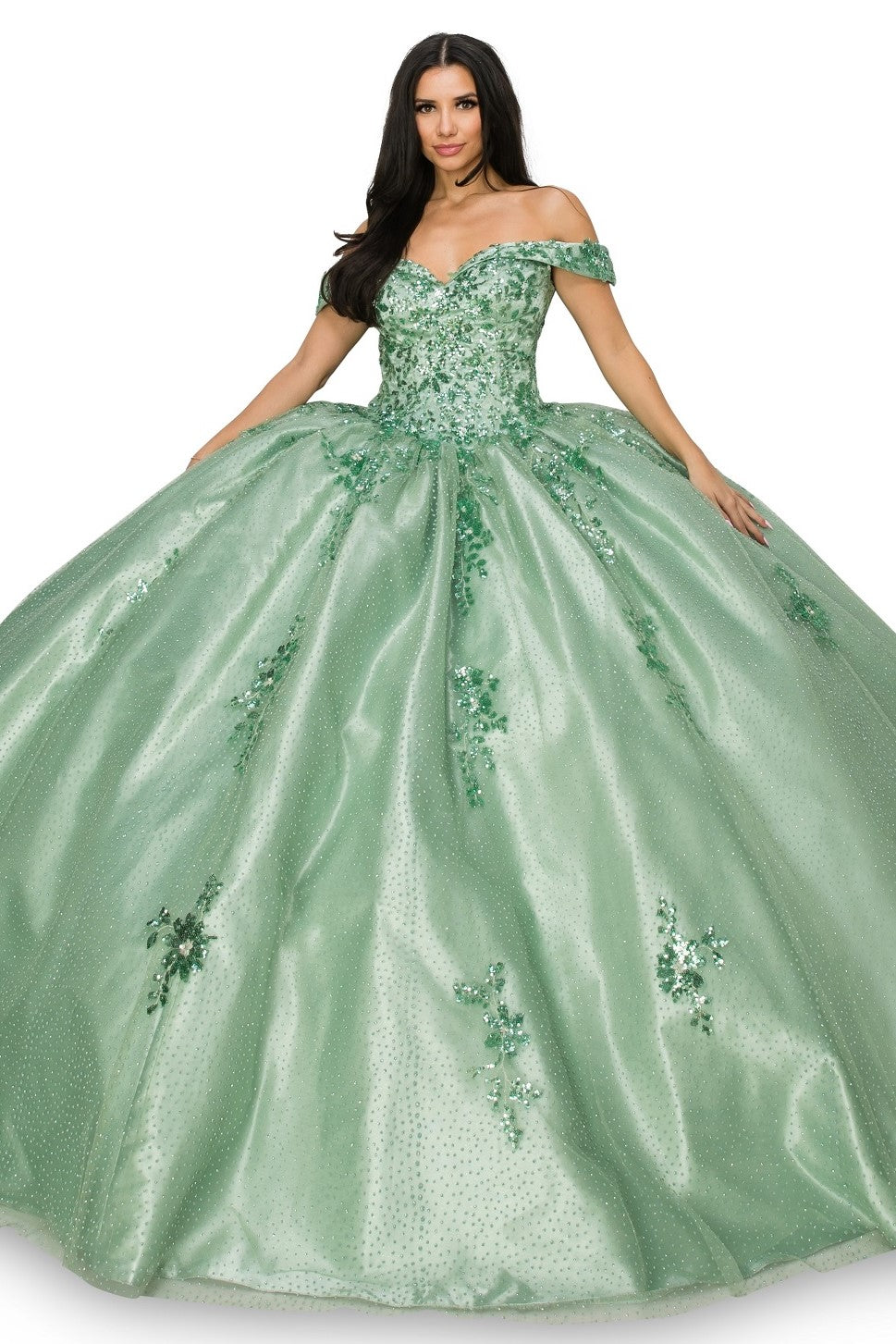 Sage ball gown with train