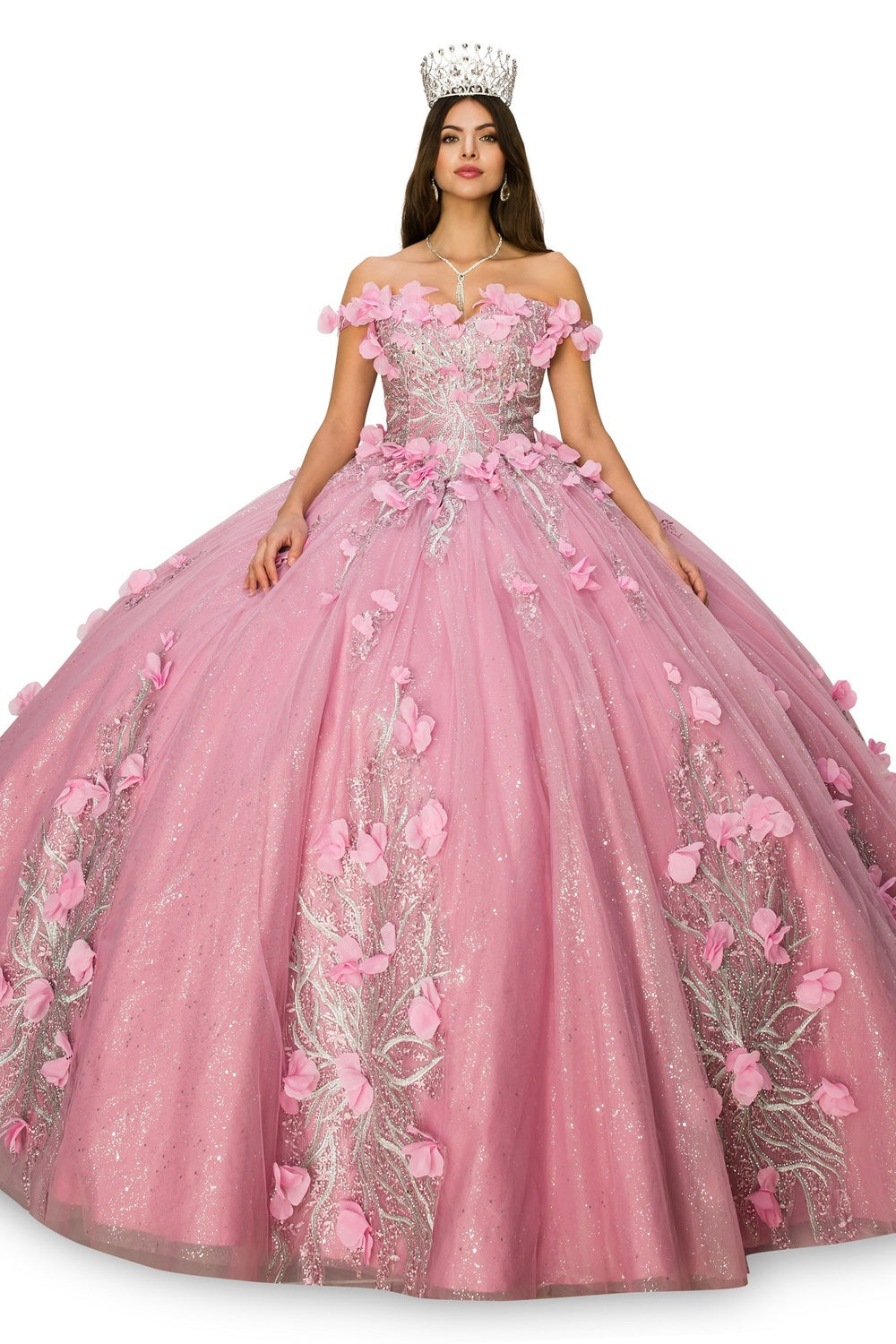 Rose floral applique ball gown