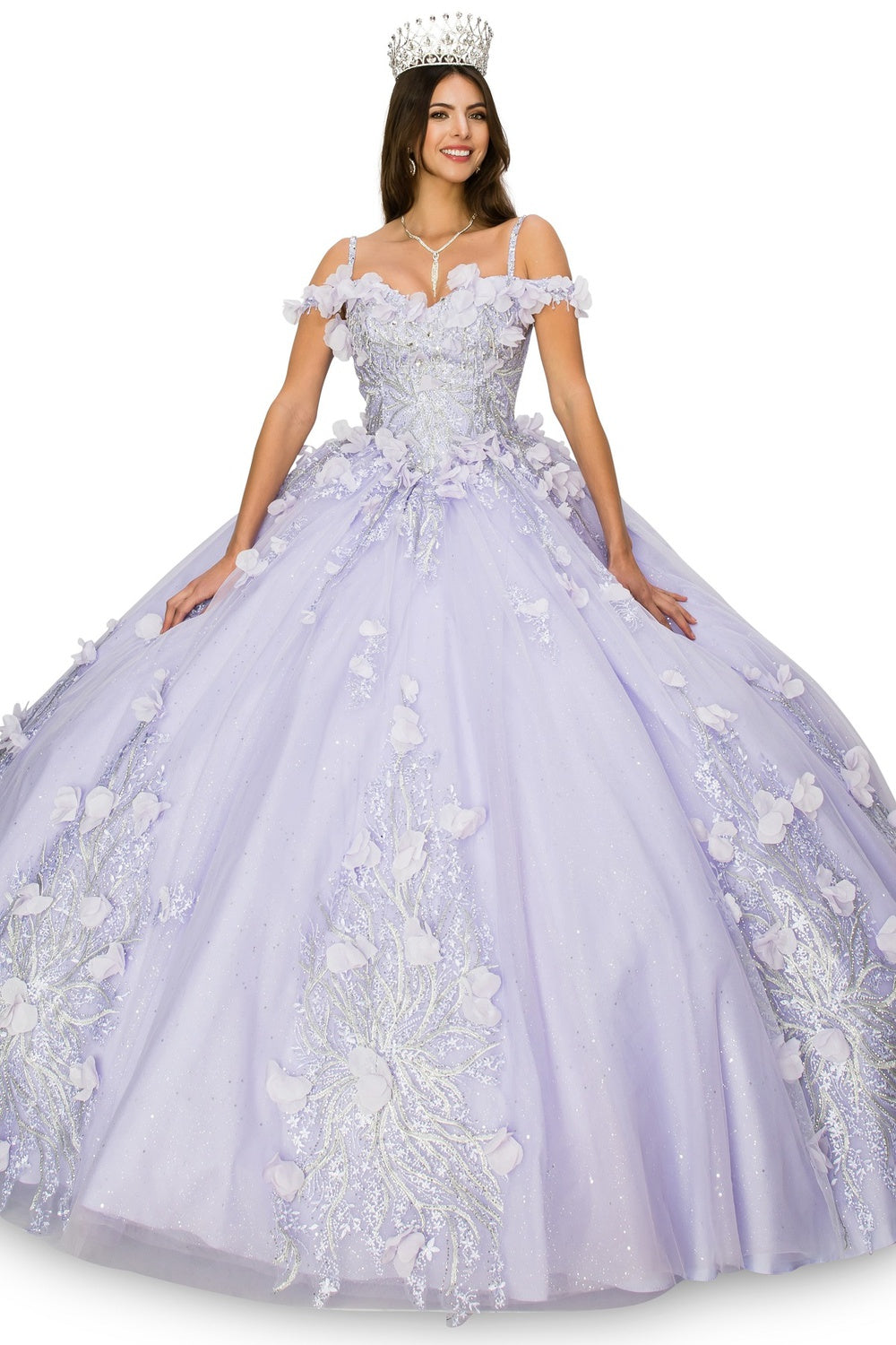 Lilac floral applique ball gown