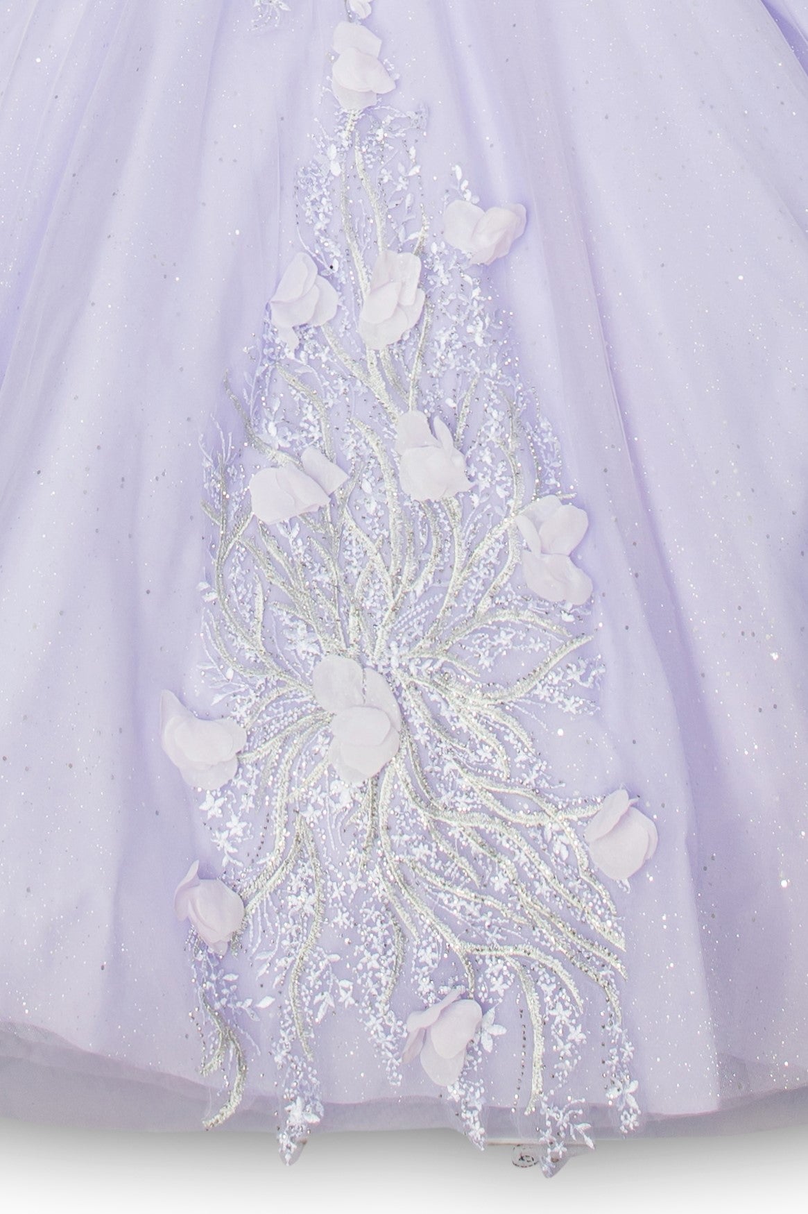 Off shoulder silver embroidered stones with 3D floral applique gown-smcdress