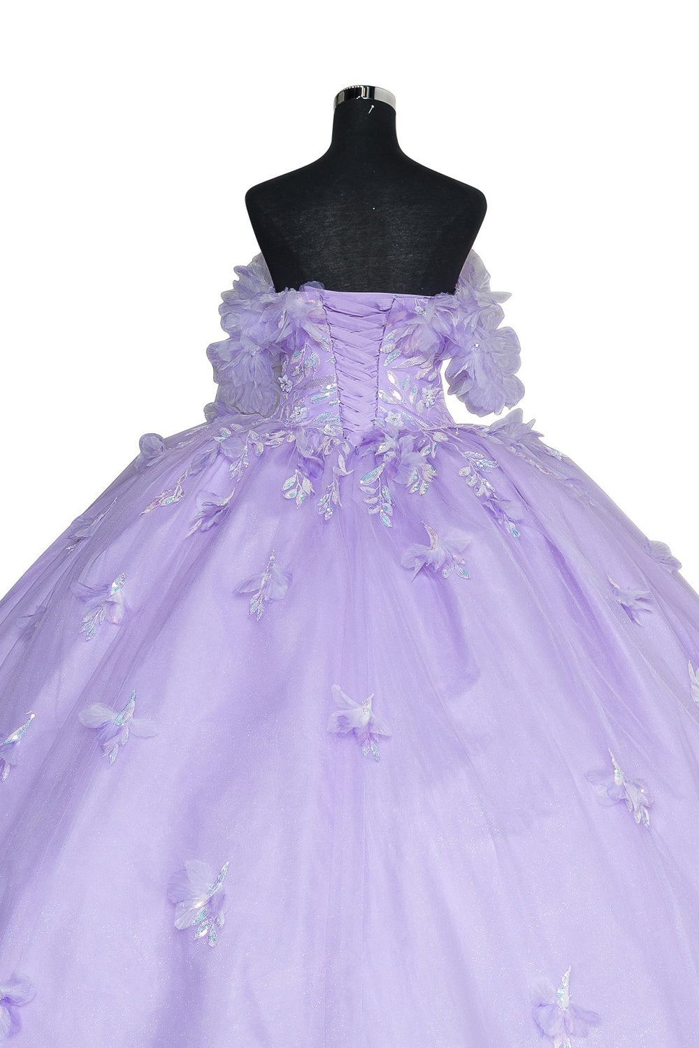 Back of the lilac floral ball gown prom dress