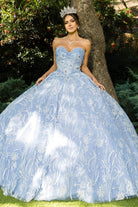 Dusty blue strapless wedding ball gown