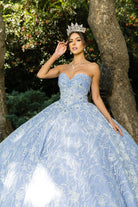 A close look at dusty blue strapless wedding ball gown