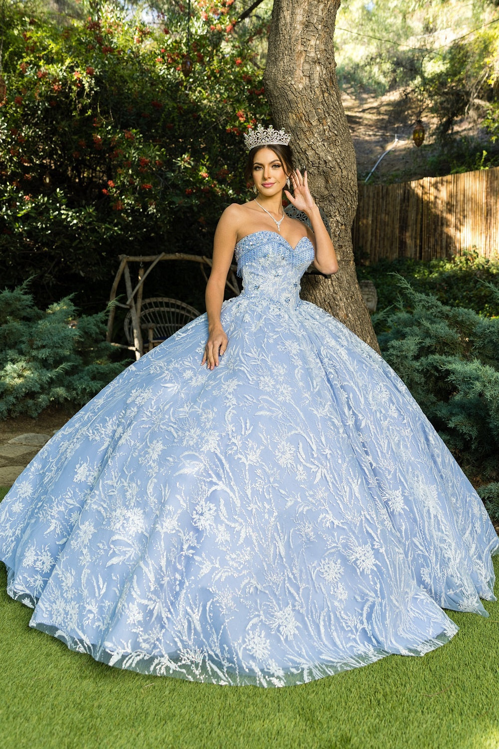Dusty blue strapless wedding ball gown alternative