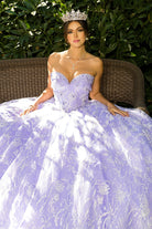 A closer look at lilac strapless wedding ball gown