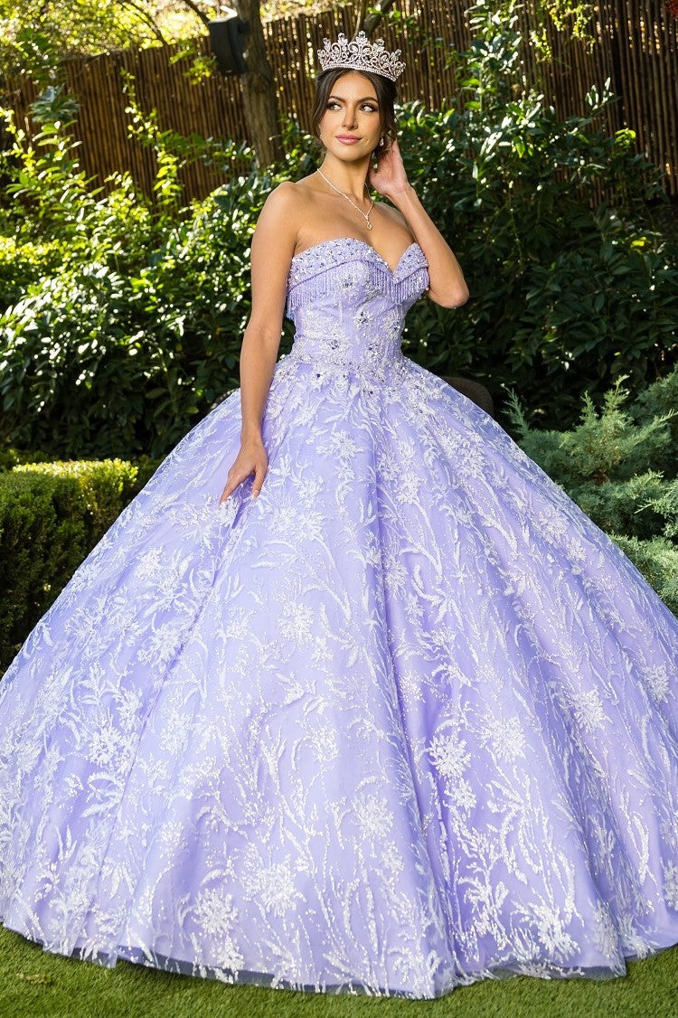 Lilac strapless wedding ball gown