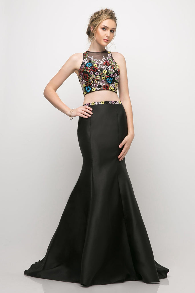 Two piece mermaid dress with beaded floral detail, mikado skirt and keyhole back-smcdress