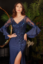 Lace & Satin Gown w/ Bell Sleeves-smcdress