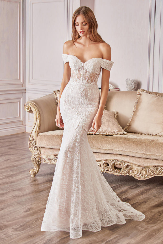 Lace Gown w/Mermaid Skirt, Sensual Off-Shoulder Bodice-smcdress
