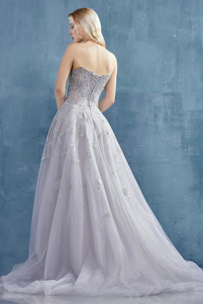 Selene Tulle Prom & Ball gown, Celestial Appliqué Bodice A-line, Vintage Luxury Dress-smcdress