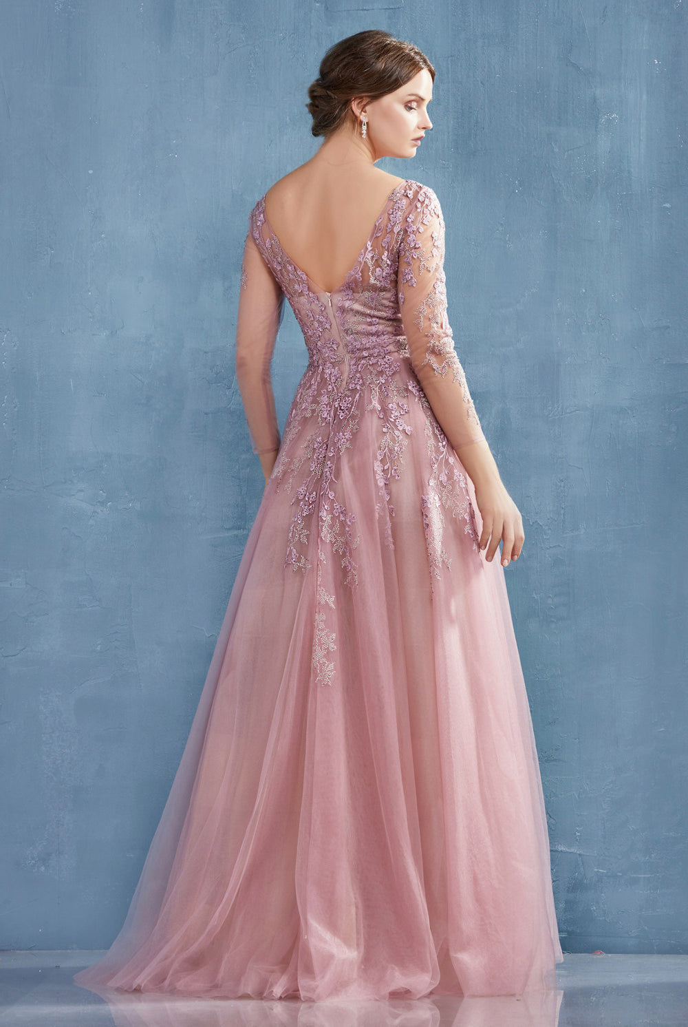 V-neck, V-back, Floral A-Line Dress for MOB, Prom, Bridesmaids-smcdress