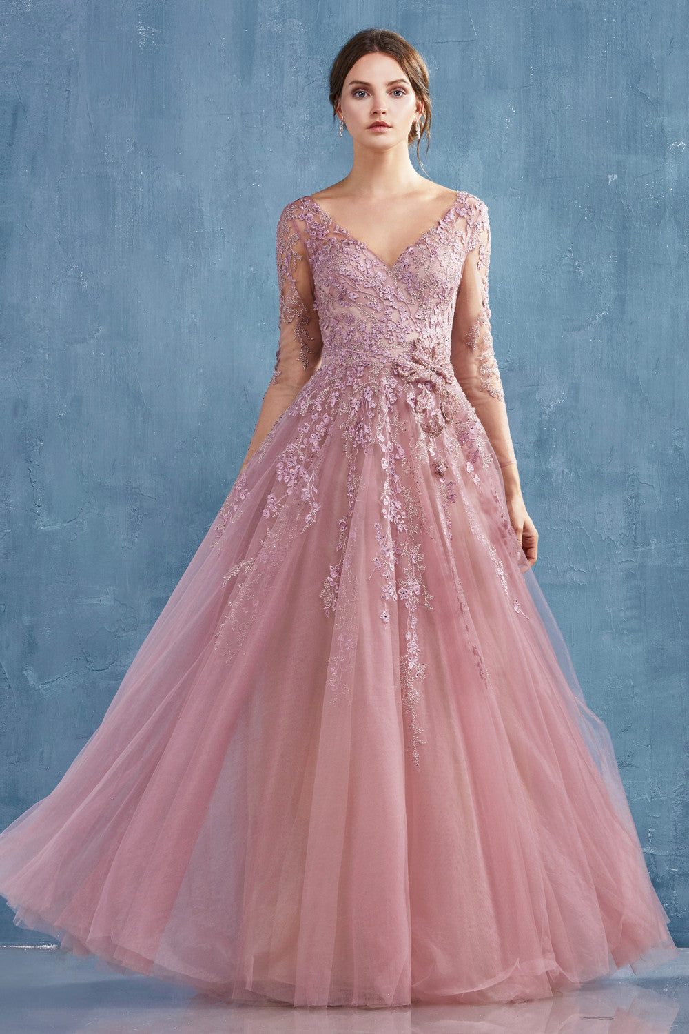 V-neck, V-back, Floral A-Line Dress for MOB, Prom, Bridesmaids-smcdress