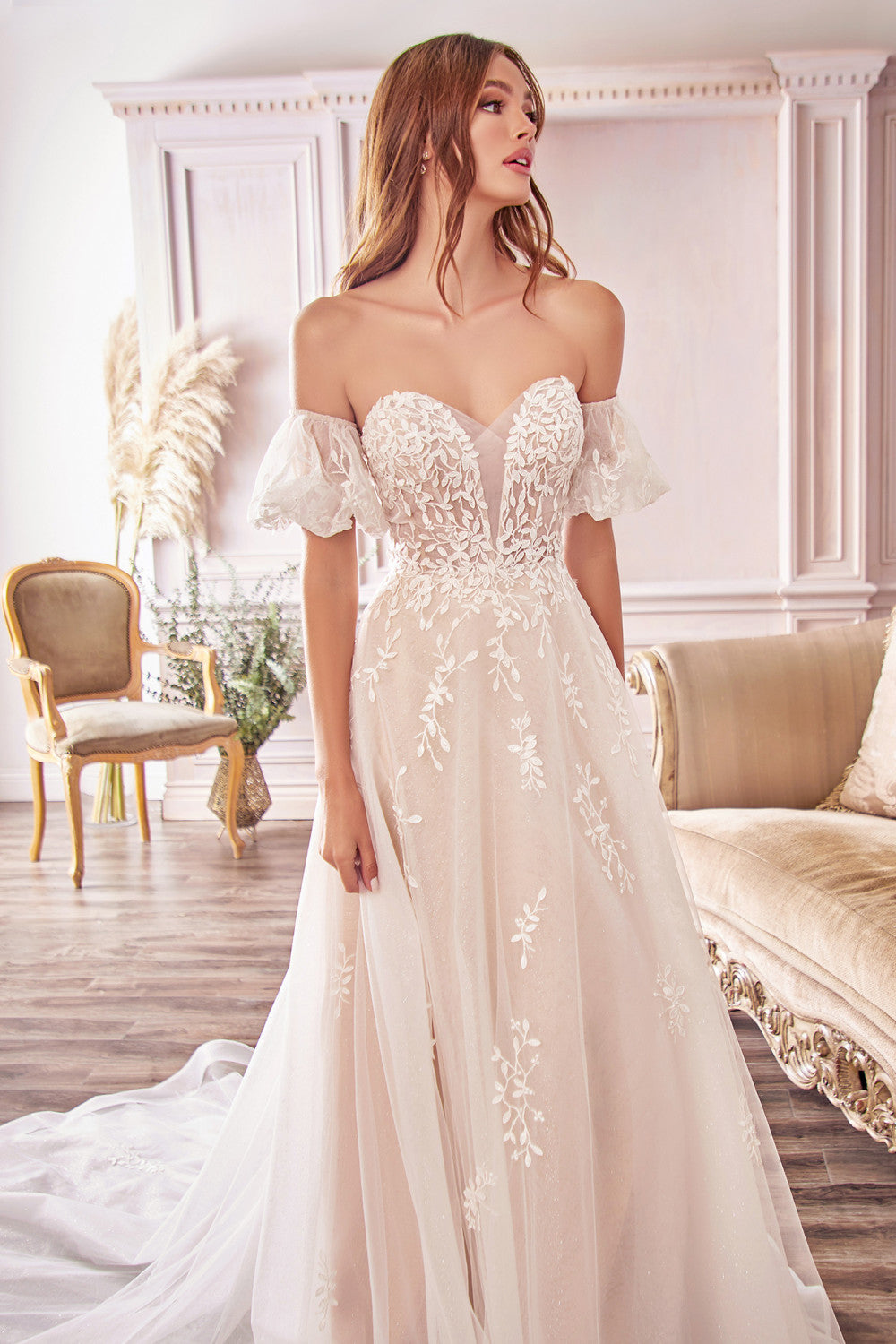 Plus Size Long Wedding Dress with Elongated Vintage Hem Tail-smcdress
