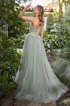 Sage Strapless Fitted Ball & Prom Gown with Floral Embroidery, Vintage & Romantic-smcdress