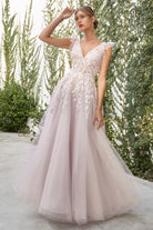 Lennox Long Prom Dress with Floral Illusion V-Neck and V-Back A-Line-smcdress