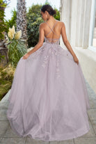 A-line Mary Floral Gown w/V-neck & Criss Cross Back Bodice in Luxury Tulle-smcdress