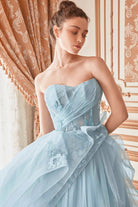 Strapless vintage gown with floral bodice and lux modern A-line-smcdress