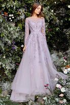 Diana's V-neck, Pointy Open Back Prom & Ball Gown in Tender Lilac-smcdress