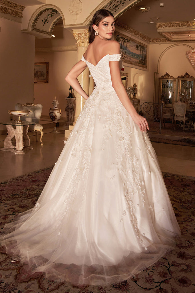 Off-Shoulder embroidered wedding gown with mid open-back-smcdress