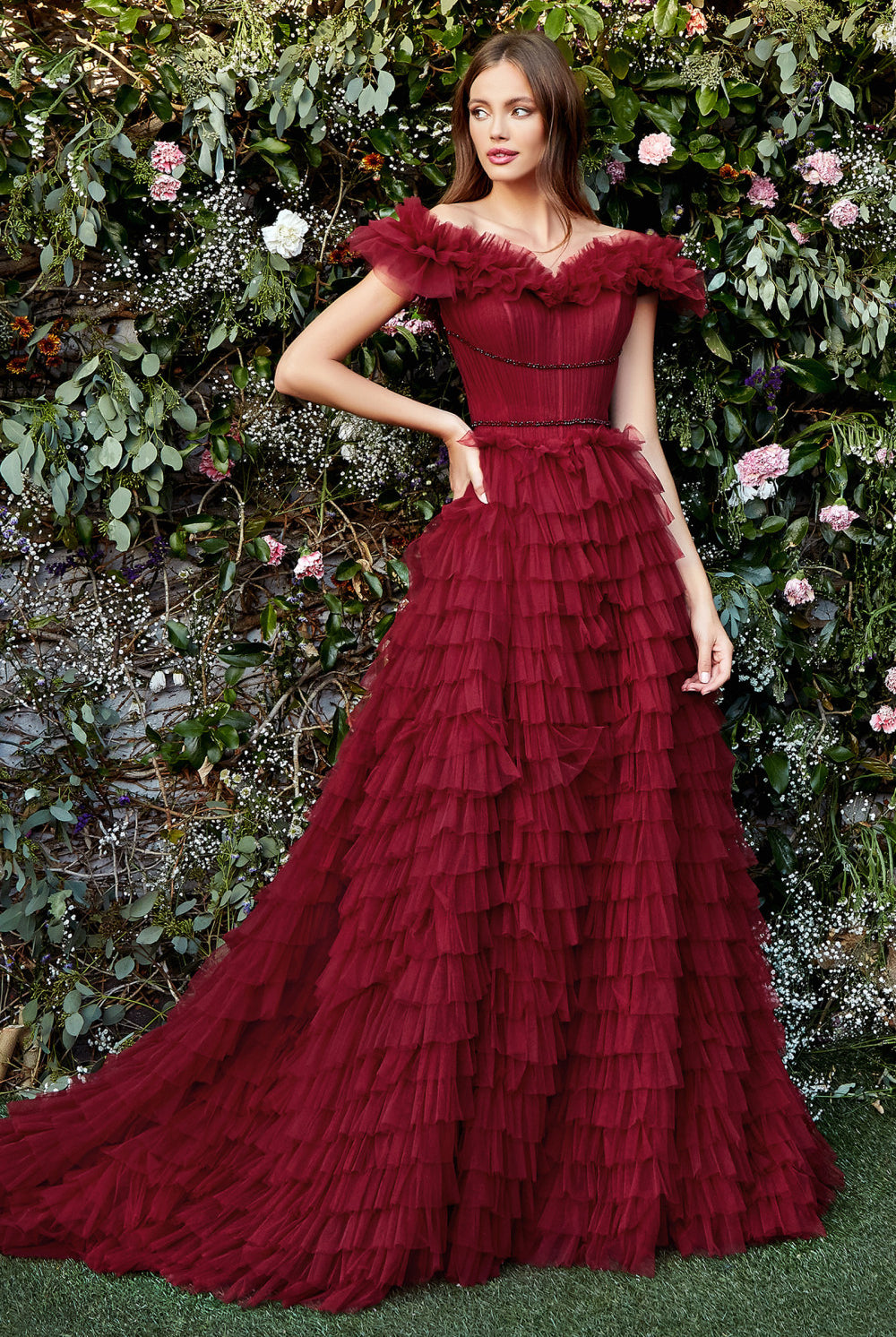 Rouge Tulle Long Prom Dress-smcdress