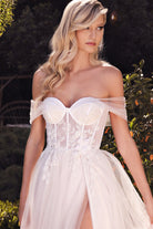 Valeria Tulle Gown with Embroidered Bodice, Fabulous Train & Hem & High Leg Slit-smcdress
