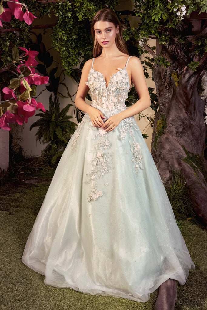 Tiana Blossom Gown: Floral Bodice, Backless, Structured Corset, A-line Layered Skirt-smcdress