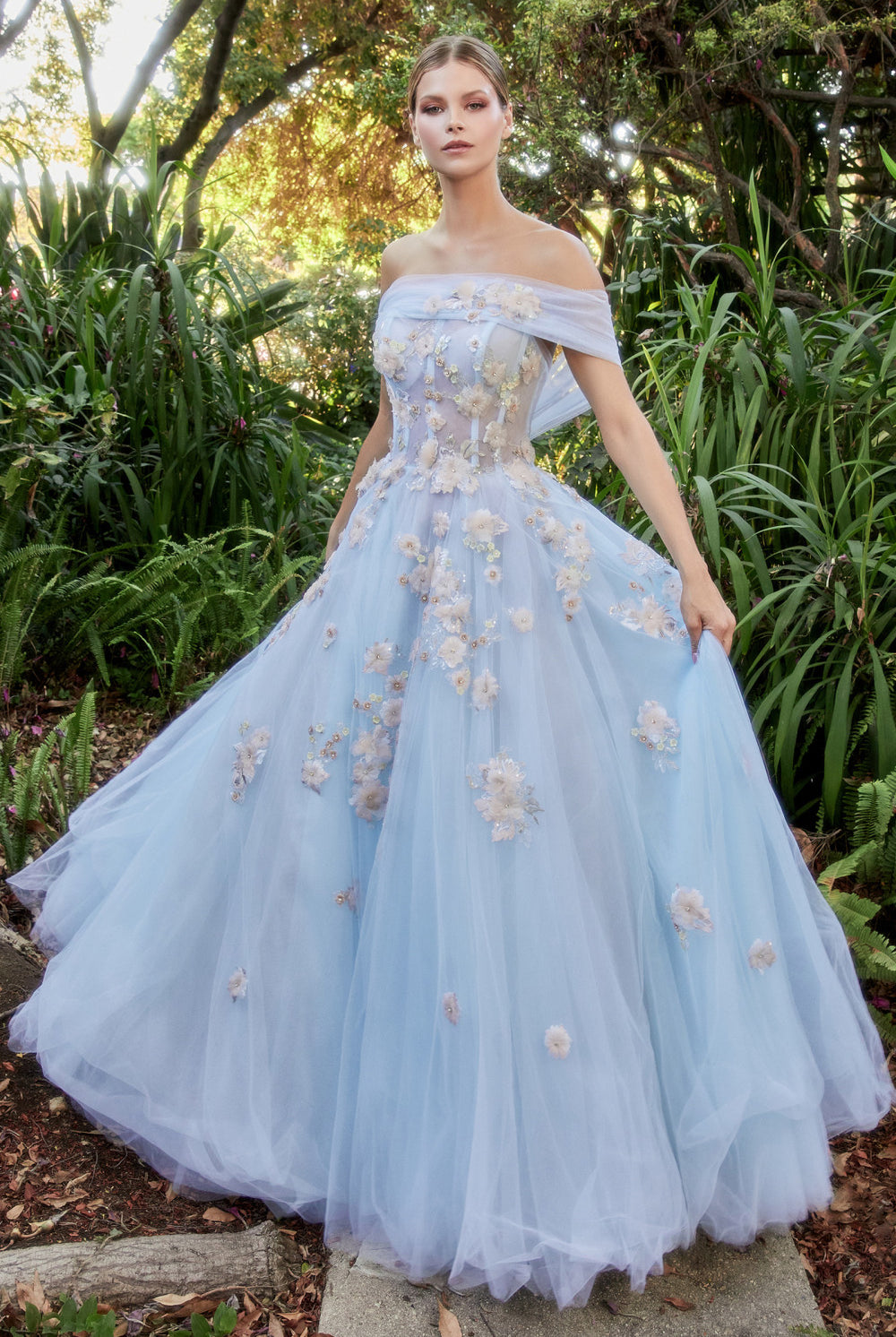 Fairytale Garden Couture Ball Gown Off Shoulder Long-smcdress