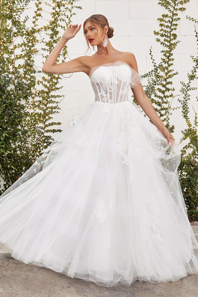 Stunning Aurora Tulle Gown for Modern Brides with Vintage Appliqués and Sheer Zipped Corset-smcdress