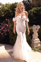 Serena Mermaid Gown: Vintage Look, Sheer Sweetheart Bodice, Detachable Feather Cape-smcdress