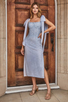 Formal Midi Dress with Luxury Glitter & Bow Tie Straps-smcdress