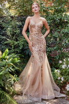 Luxury Sequin Mermaid Gown w/ Beaded Lace Applique & V-Back-smcdress