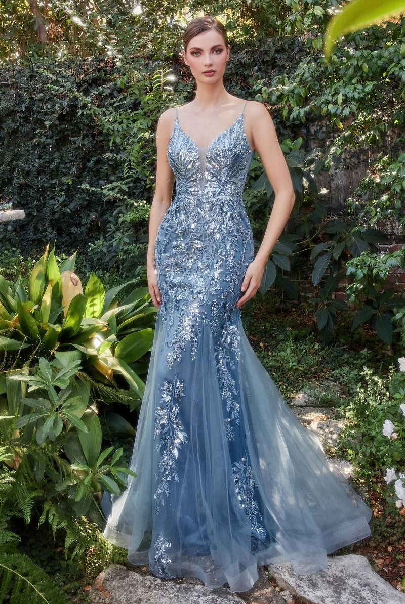 FITTED MERMAID GOWN WITH BEADED LACE APPLIQUE-smcdress
