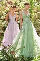 Vintage Prom Dress w/Lace, Floral, Open Back & Deep v-neck Bodice; Pastel Blue Lavender Sage-smcdress