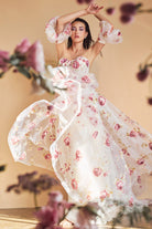 STRAPLESS ORGANZA PEONY PRINT BALL GOWN-smcdress
