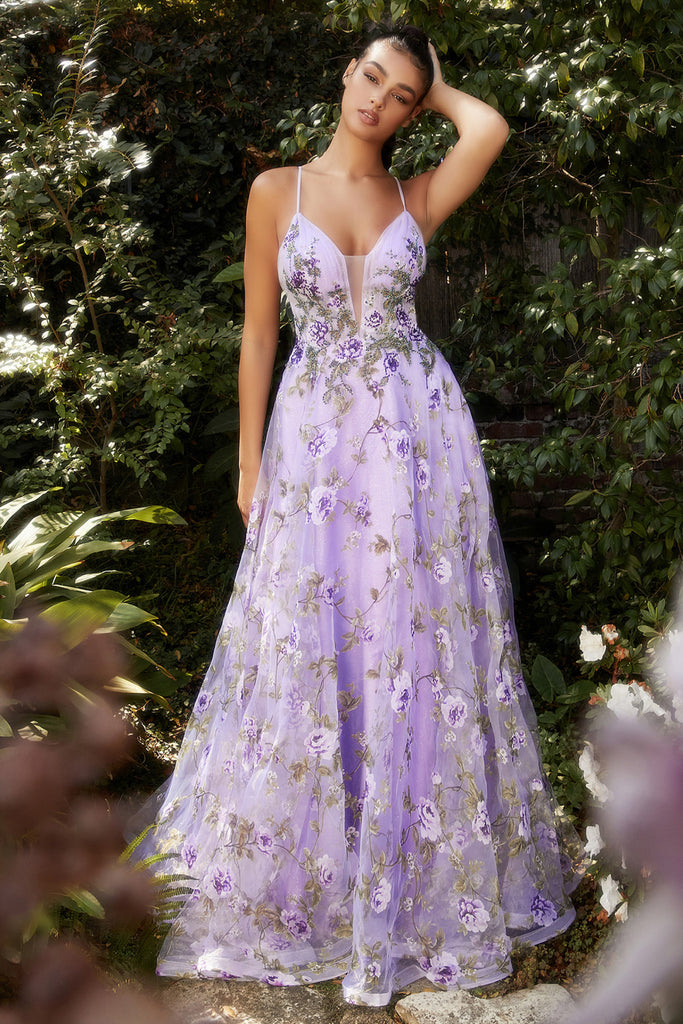 Lisianthus Formal Purple Gown with Lilac Organza and Floral Violet Bodice-smcdress