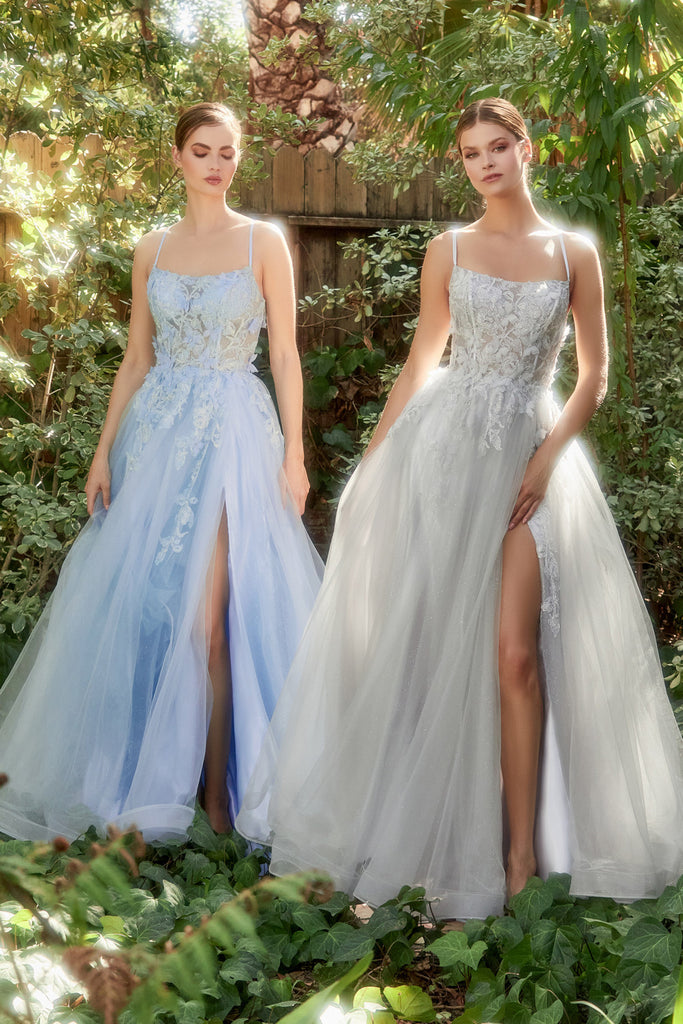Butterfly Applique Prom & Bridesmaid Gown: Scoop Neck, Laced Open Back, Floral Bodice.-smcdress
