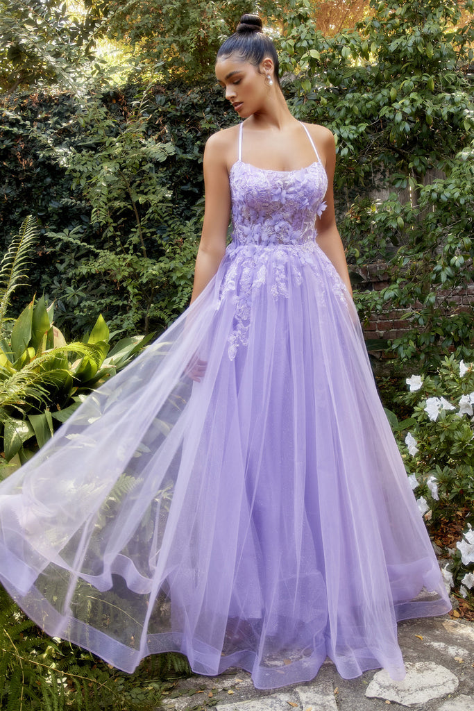 Butterfly Applique Prom & Bridesmaid Gown: Scoop Neck, Laced Open Back, Floral Bodice.-smcdress