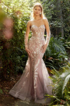 Rose-Tinted Glass Beaded Gloves, Mermaid Sweetheart Prom Gown-smcdress
