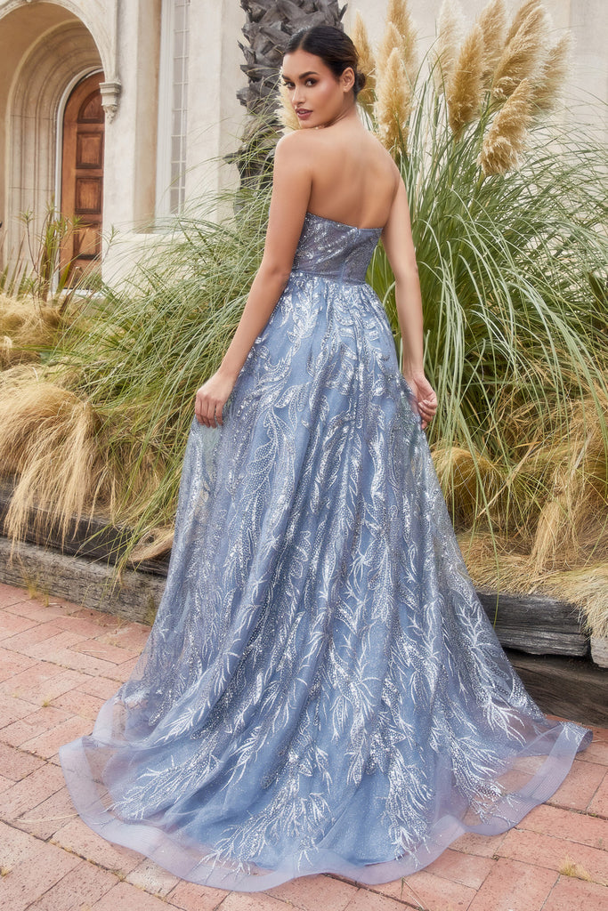 Gown with shawl, shimmering motif, strapless bodice and mid open back, cute luxury-smcdress