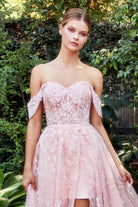 Sheer-Bodiced Off-Shoulder Gown with Short and A-Line Overskirt.-smcdress